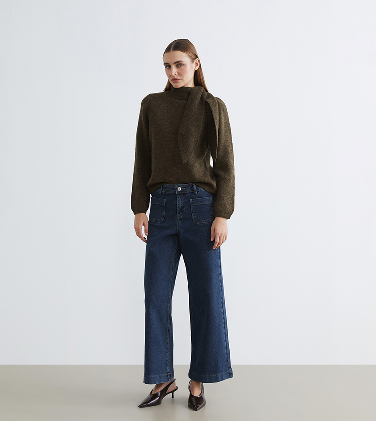 Turtleneck Tie Detail Knitted Sweater
