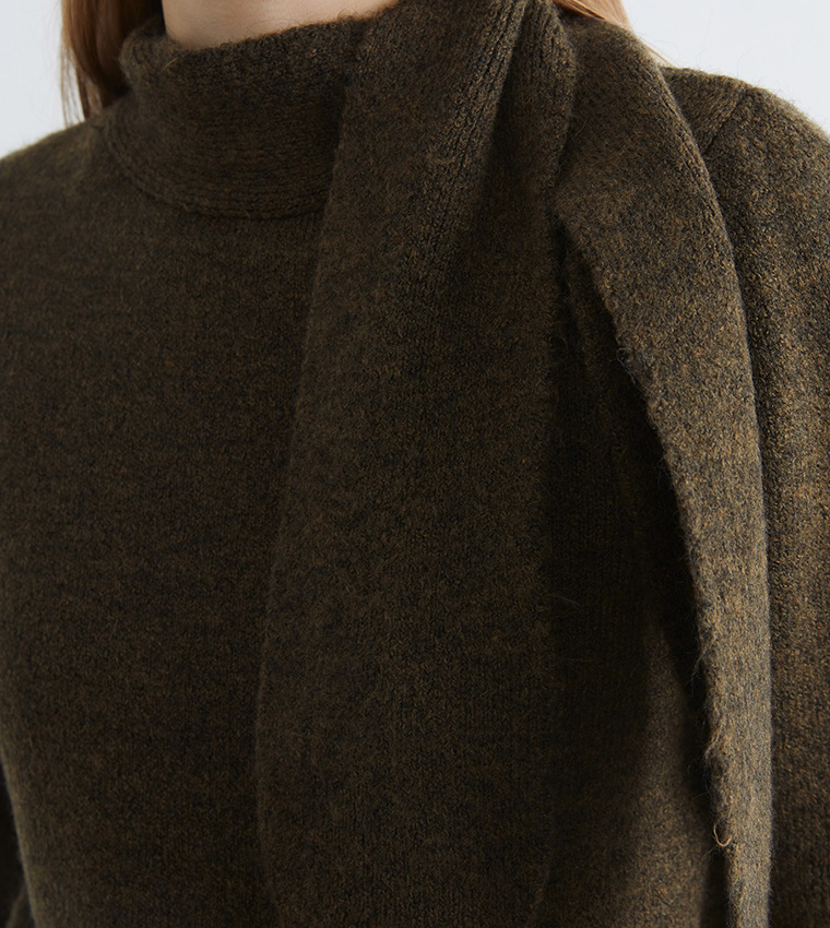 Turtleneck Tie Detail Knitted Sweater