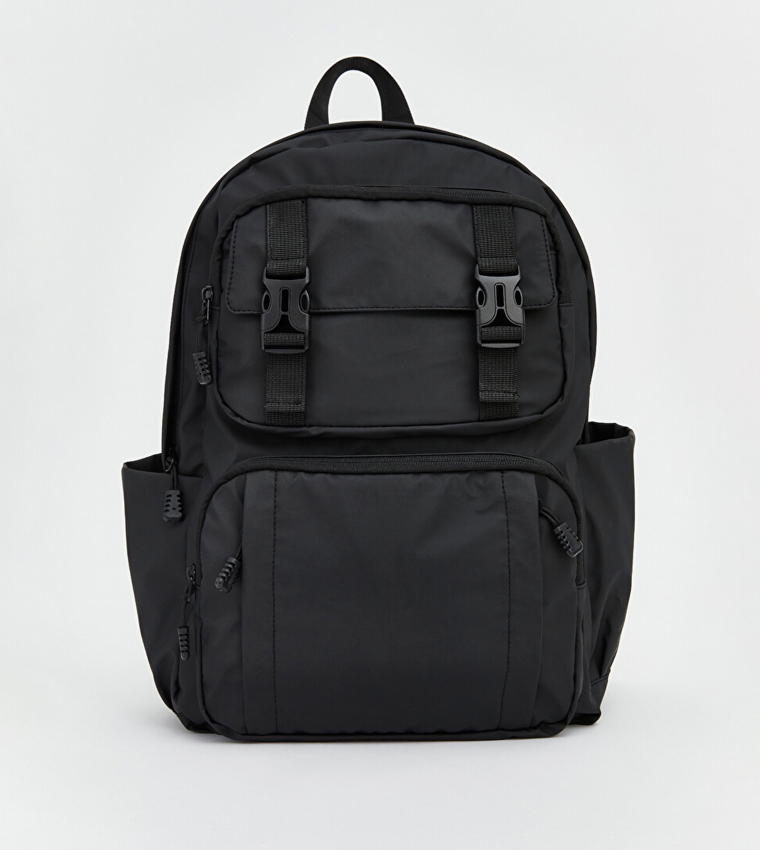 Solid Buckle Laptop Backpack