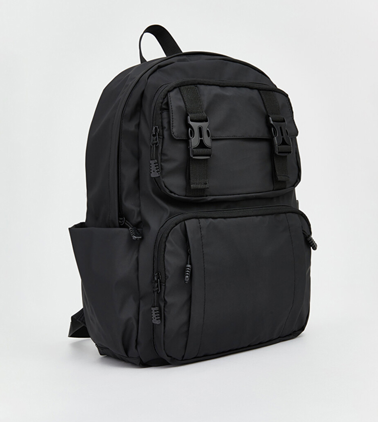 Solid Buckle Laptop Backpack