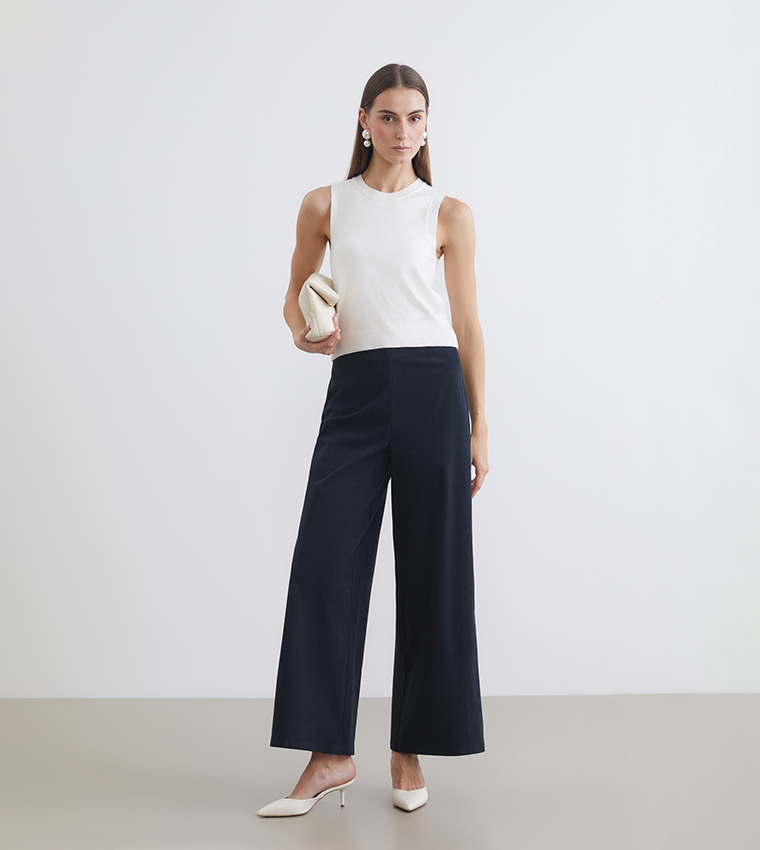Elastic Waist Velvet Wide Leg Trousers