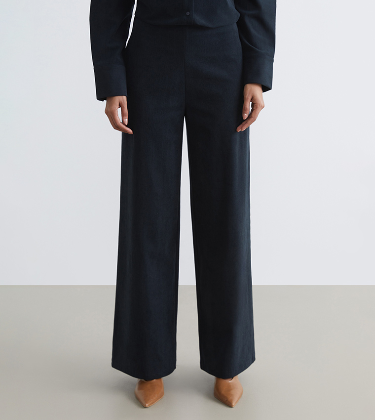 Elastic Waist Velvet Wide Leg Trousers