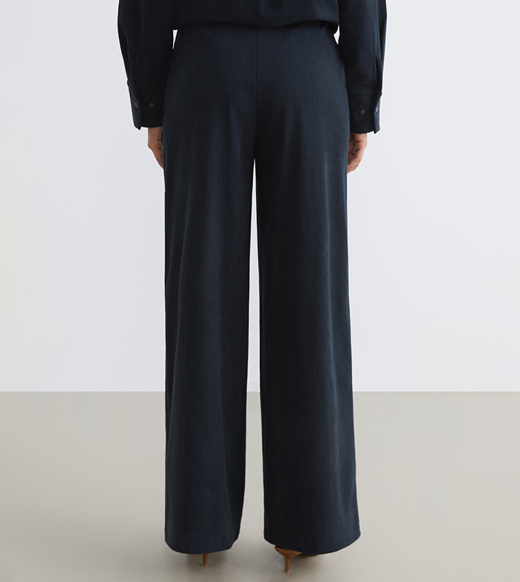 Elastic Waist Velvet Wide Leg Trousers