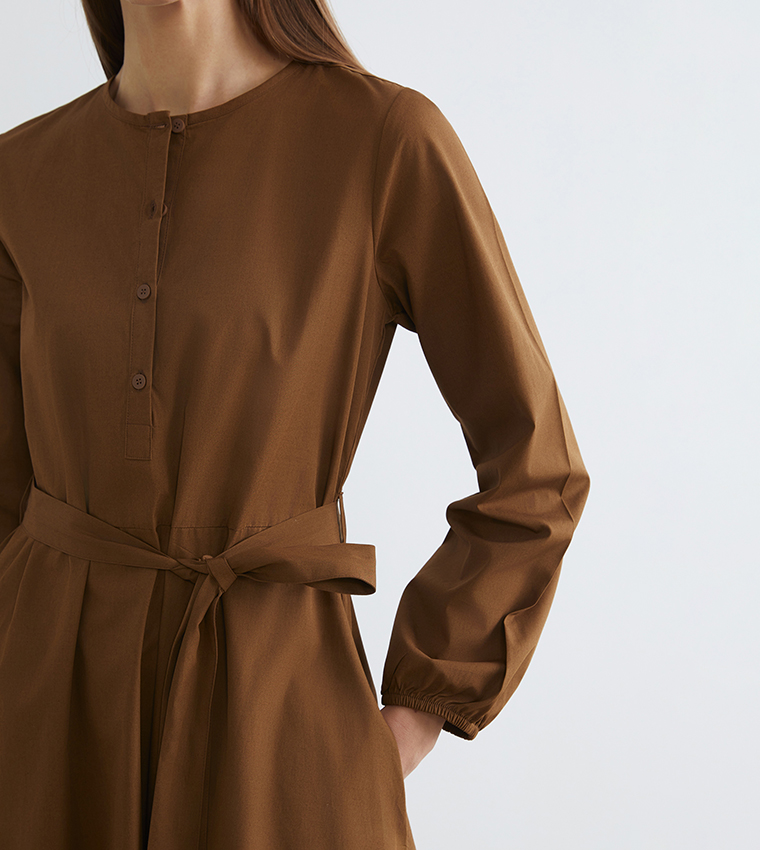 Belted Crew Neck Midaxi Dress