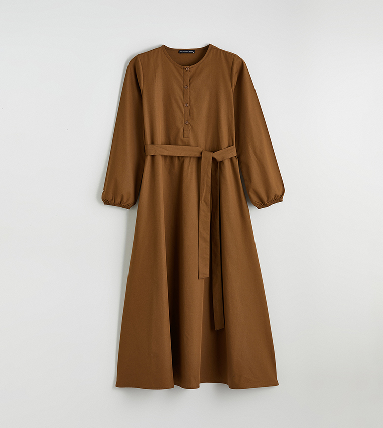 Belted Crew Neck Midaxi Dress