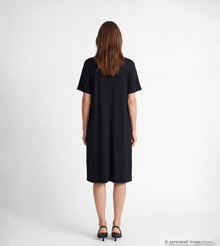 Keyhole Ruched Raglan Short Sleeves A-Line Dress