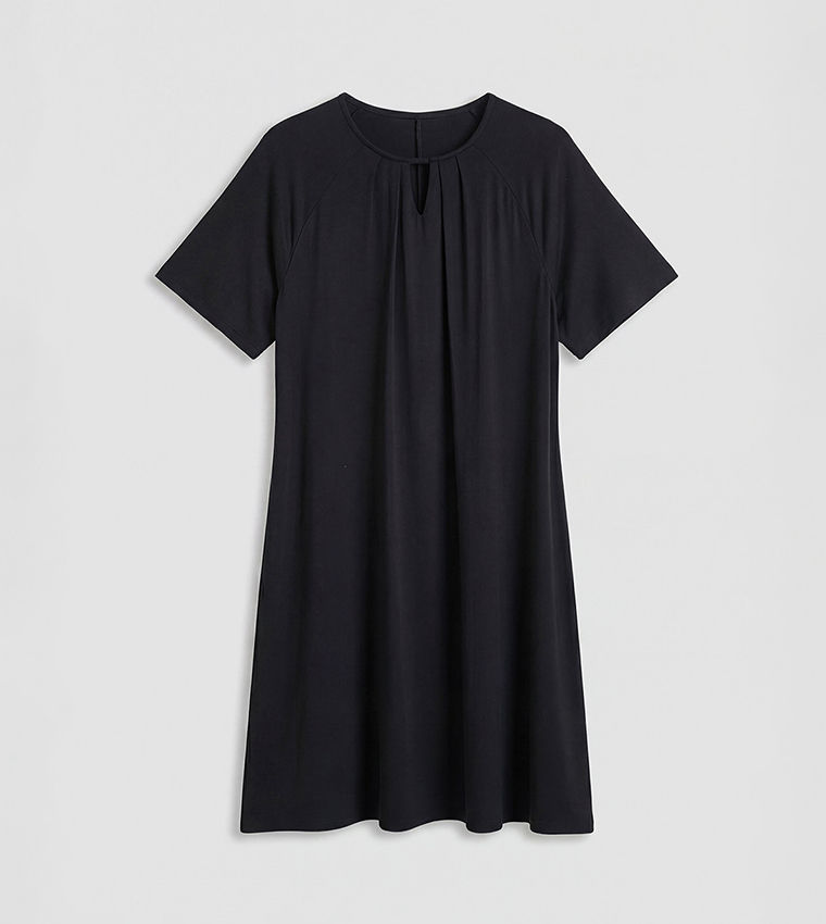 Keyhole Ruched Raglan Short Sleeves A-Line Dress