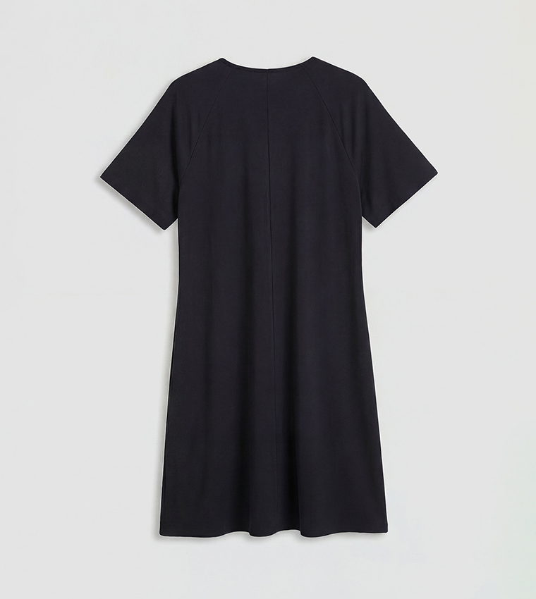 Keyhole Ruched Raglan Short Sleeves A-Line Dress