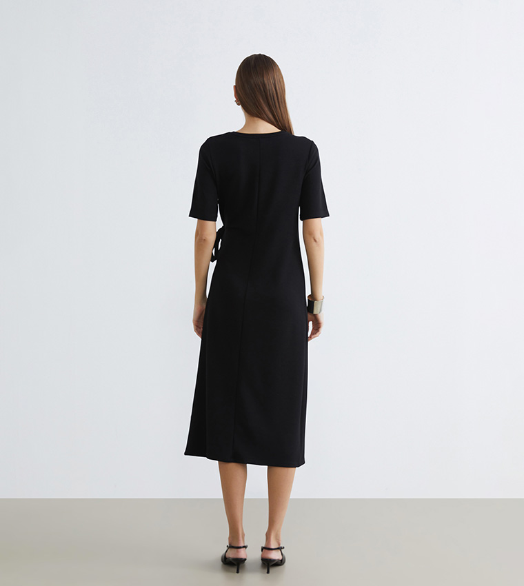 Solid Short Sleeves Midi Dress
