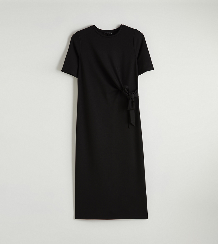 Solid Short Sleeves Midi Dress