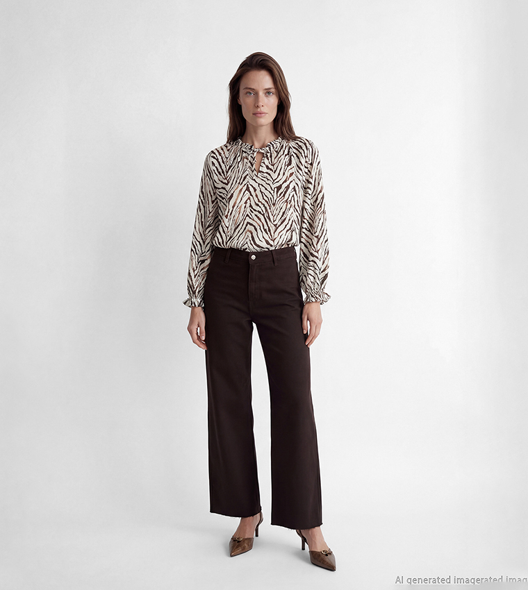 Patterned Tie-Up Neck Top