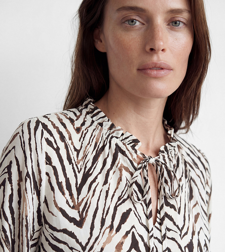 Patterned Tie-Up Neck Top