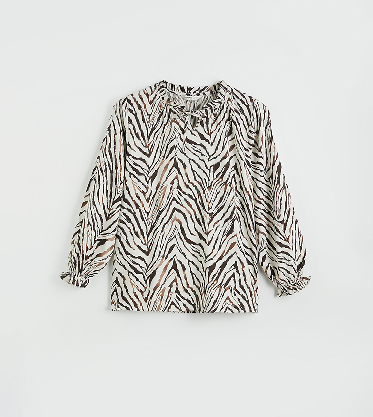 Patterned Tie-Up Neck Top