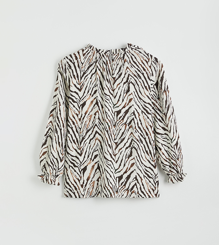 Patterned Tie-Up Neck Top