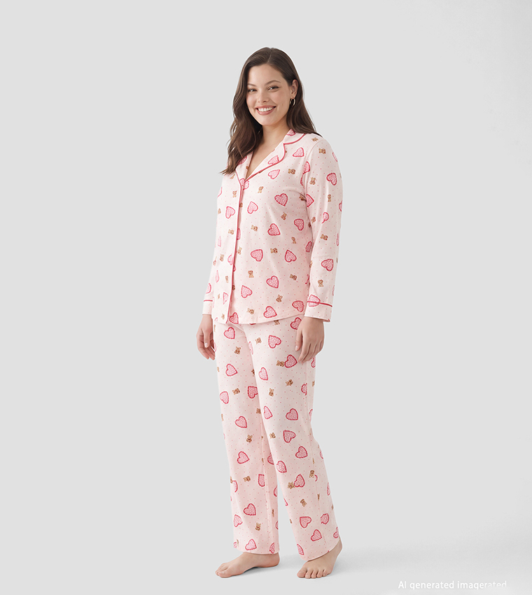 Printed Shirt Collar Maternity Pyjama Set