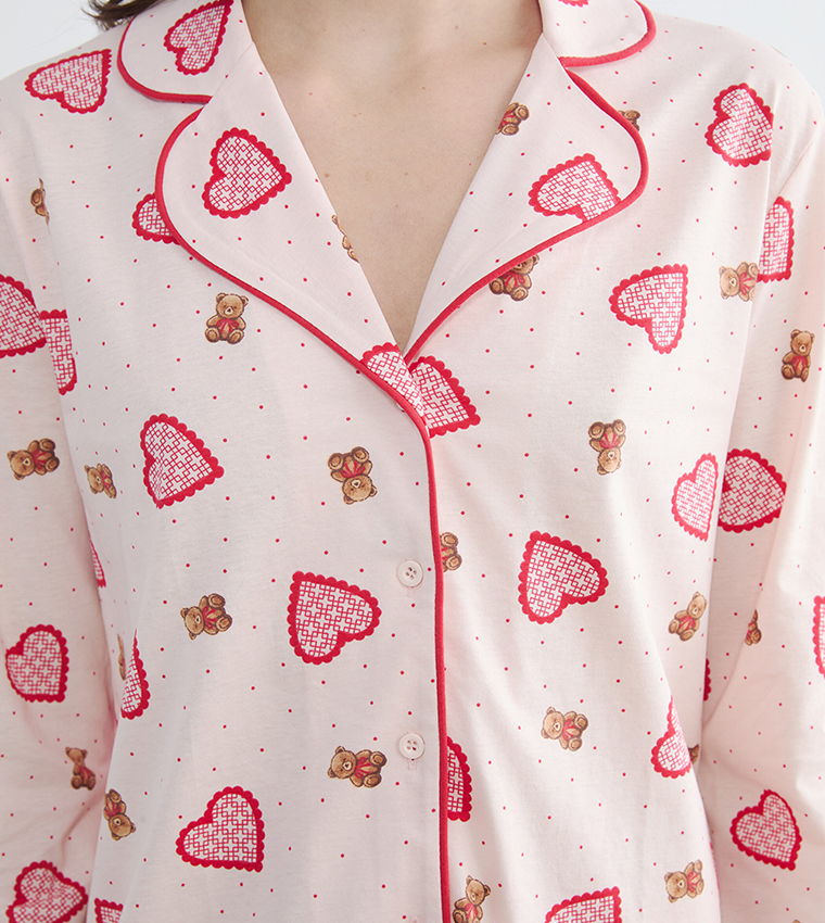 Printed Shirt Collar Maternity Pyjama Set