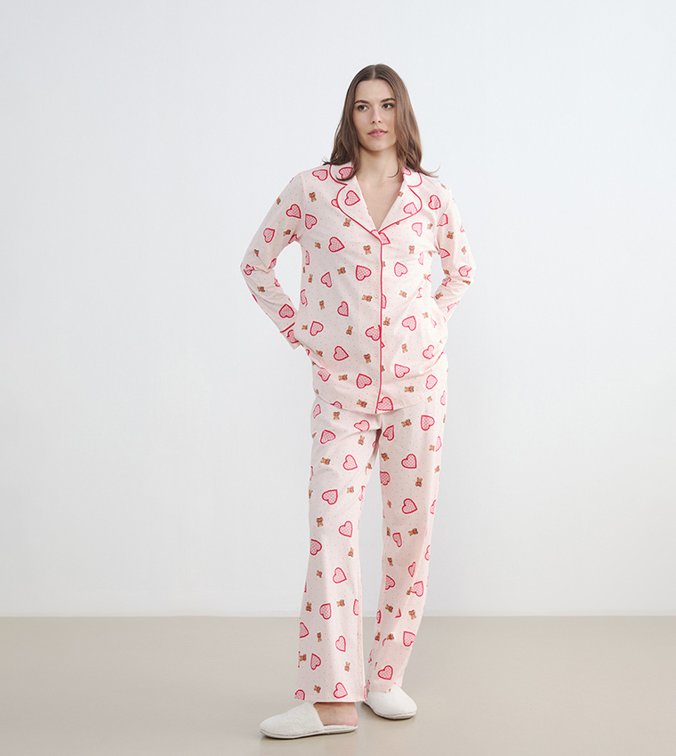Printed Shirt Collar Maternity Pyjama Set