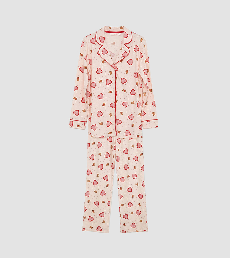 Printed Shirt Collar Maternity Pyjama Set