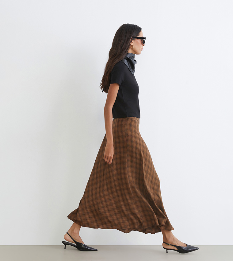 Plaid Elastic Waist Midaxi Skirt