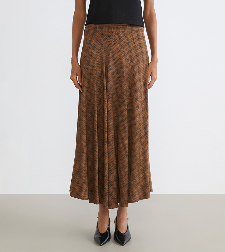 Plaid Elastic Waist Midaxi Skirt