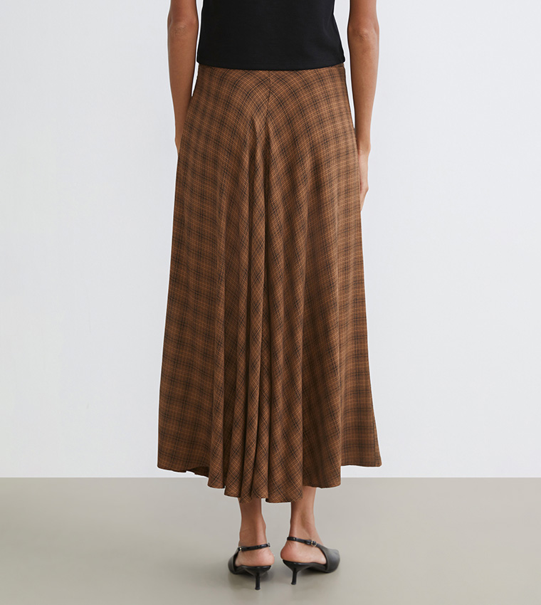 Plaid Elastic Waist Midaxi Skirt