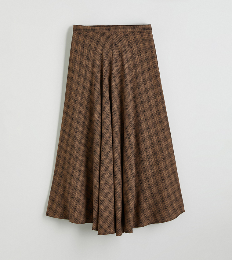 Plaid Elastic Waist Midaxi Skirt