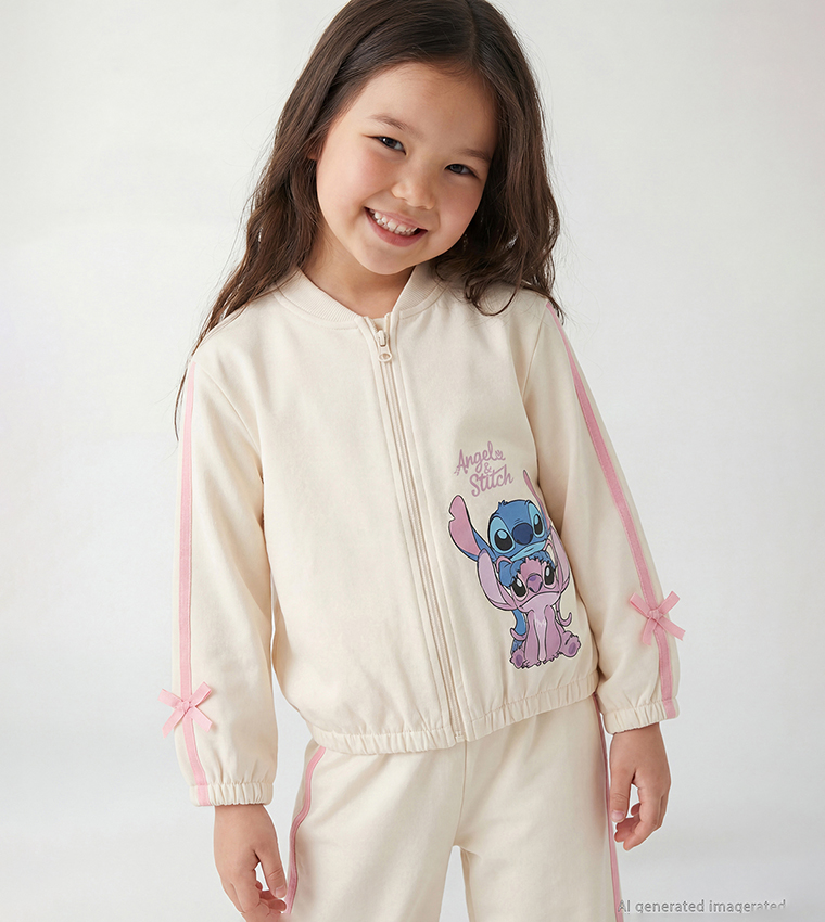 Stitch and Angel Printed Crew Neck Zip Through Jacket