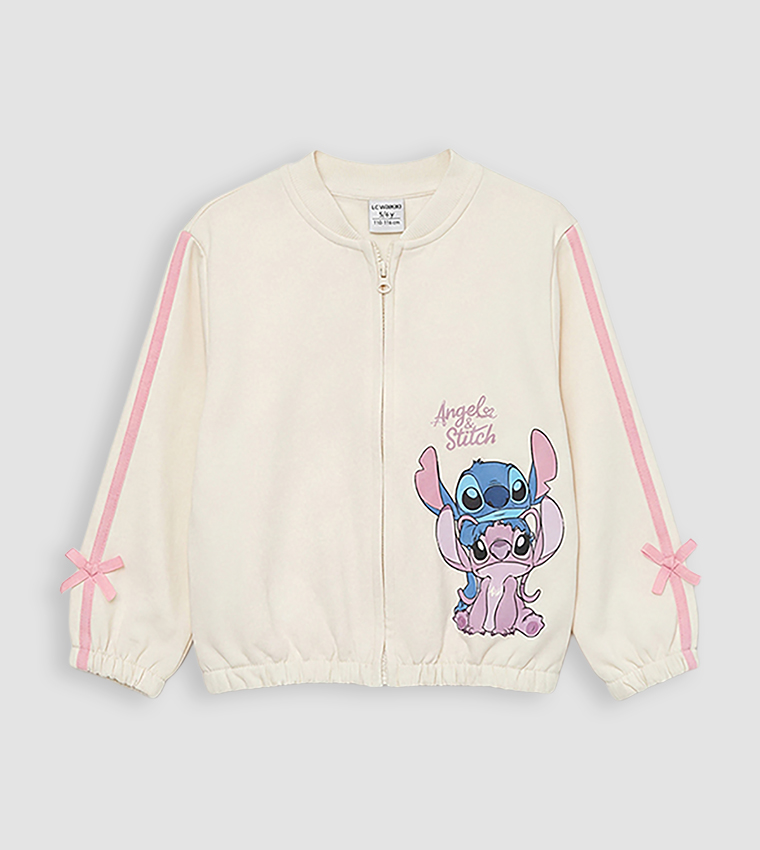 Stitch and Angel Printed Crew Neck Zip Through Jacket