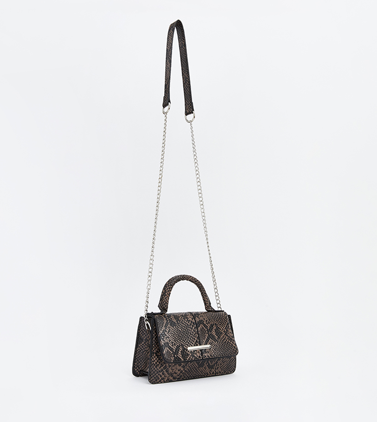 Snakeskin Flap Top-Handle Bag with Chain Strap