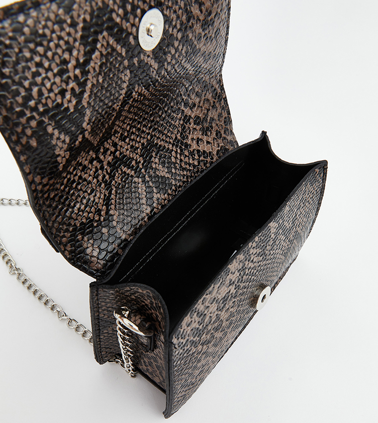Snakeskin Flap Top-Handle Bag with Chain Strap
