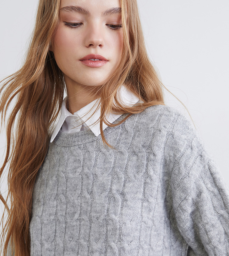 LC Waikiki  Round Neck Sweaters - Grey Round Neck Sweaters