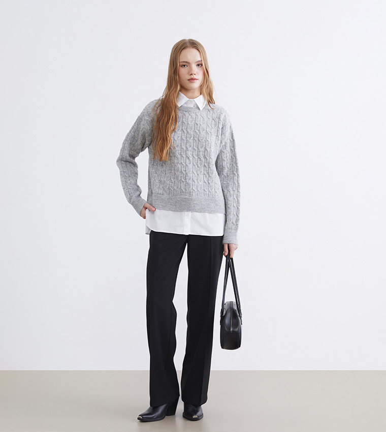 LC Waikiki  Round Neck Sweaters - Grey Round Neck Sweaters