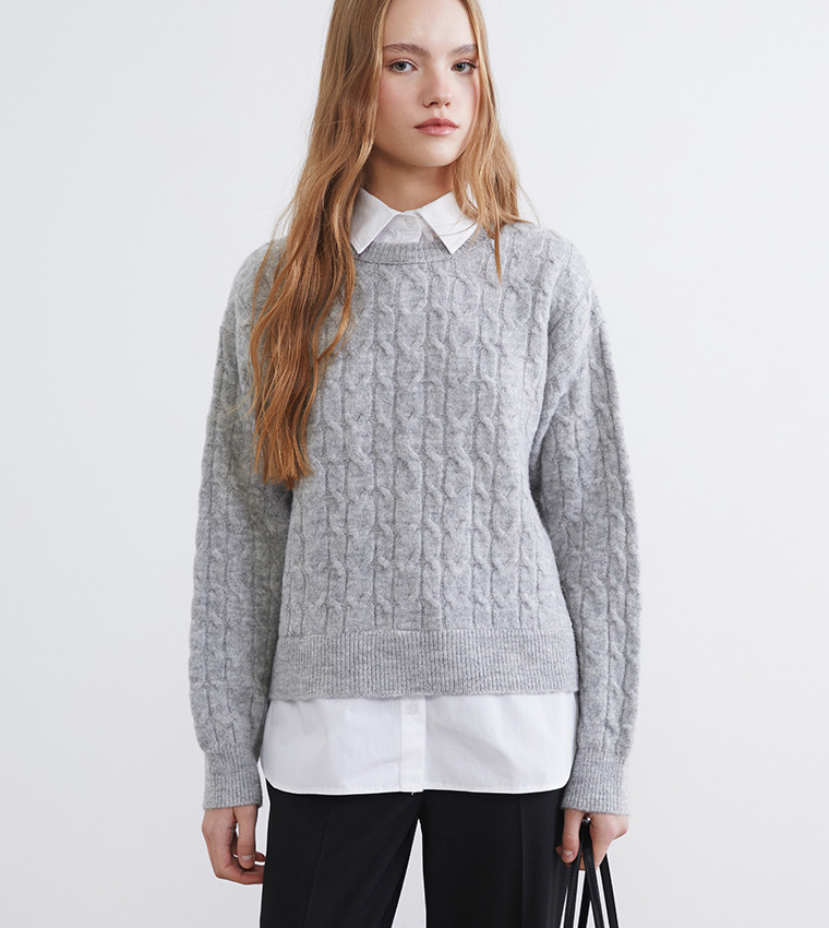 LC Waikiki  Round Neck Sweaters - Grey Round Neck Sweaters