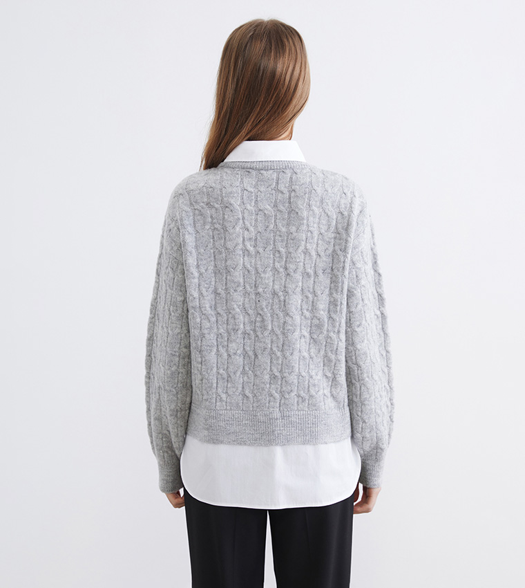 LC Waikiki  Round Neck Sweaters - Grey Round Neck Sweaters