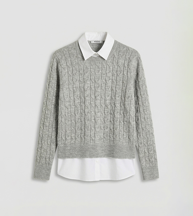 LC Waikiki  Round Neck Sweaters - Grey Round Neck Sweaters
