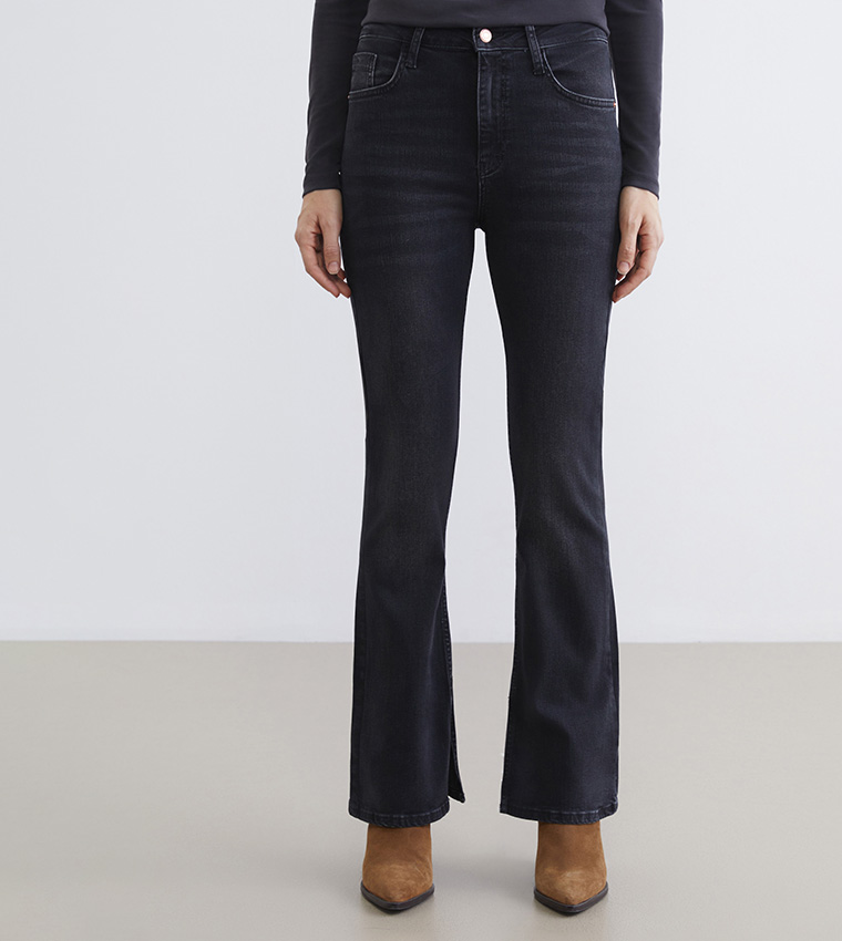 Faded High Rise Flared Jeans