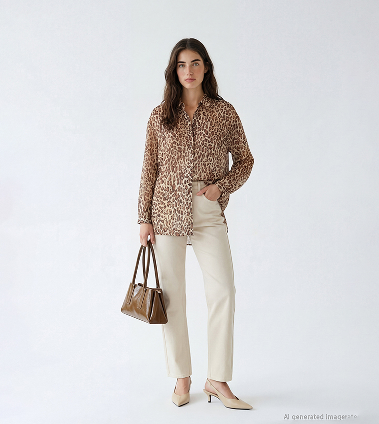 Leopard Printed Long Sleeves Shirt Tunic