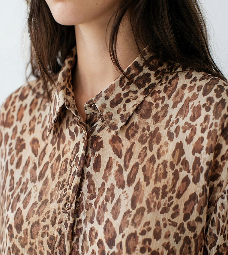 Leopard Printed Long Sleeves Shirt Tunic