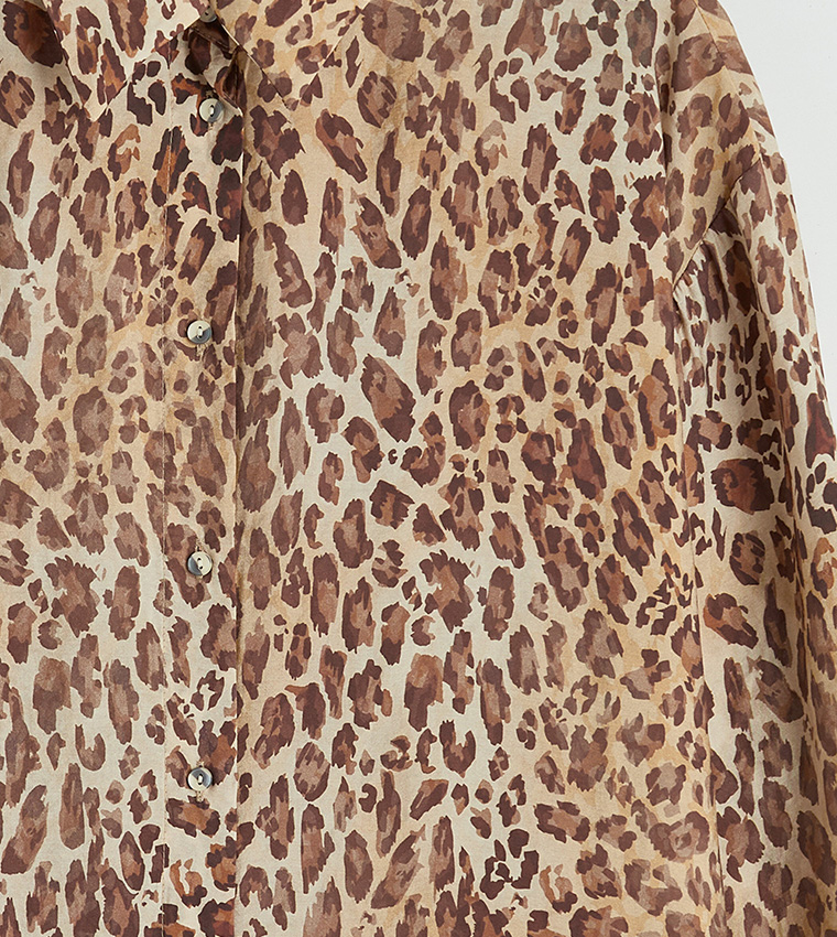 Leopard Printed Long Sleeves Shirt Tunic