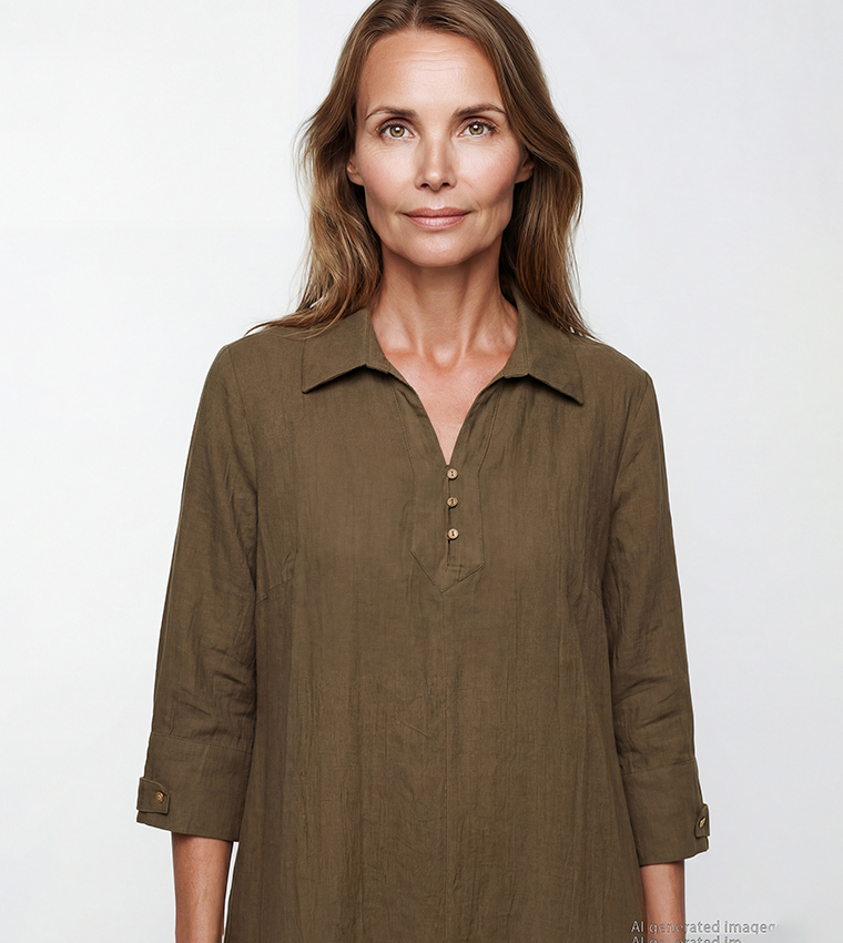 Textured Shirt Collar Midi Dress