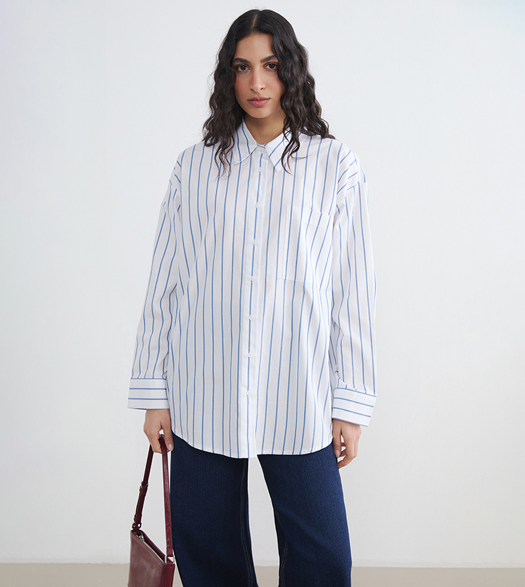 Striped Long Sleeves Oversized Shirt
