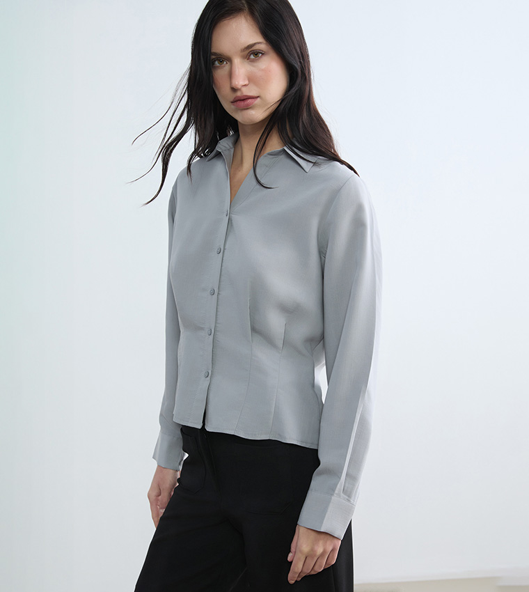Solid Ruched Waist Shirt