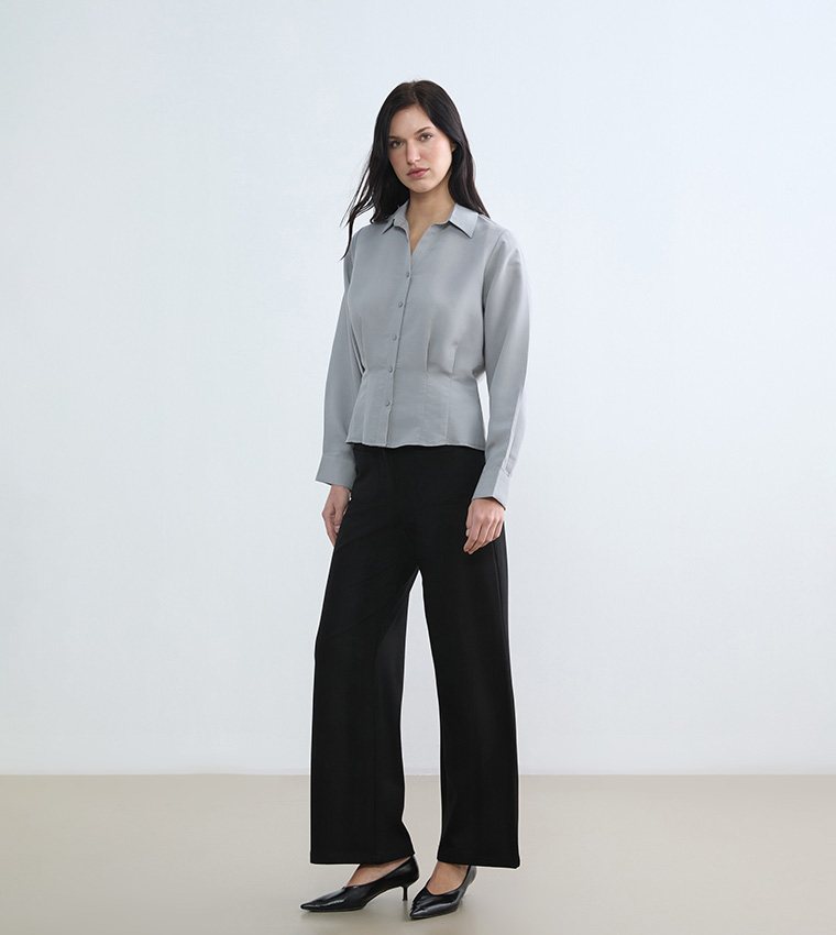 Solid Ruched Waist Shirt