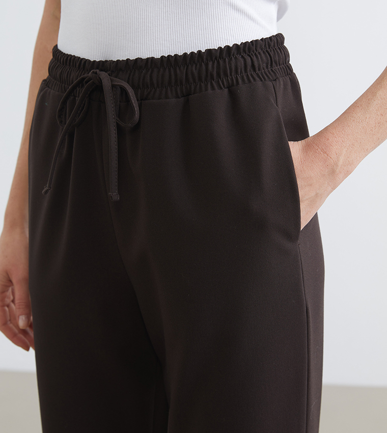 Solid Drawstring Waist Straight Fit Trousers