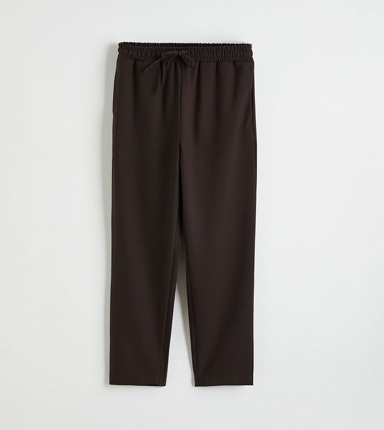Solid Drawstring Waist Straight Fit Trousers