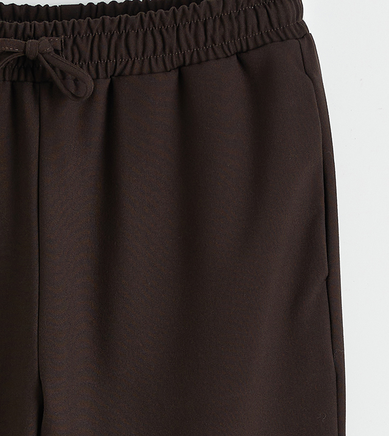 Solid Drawstring Waist Straight Fit Trousers
