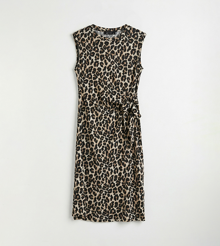 Leopard Print Sleeveless Midi Dress