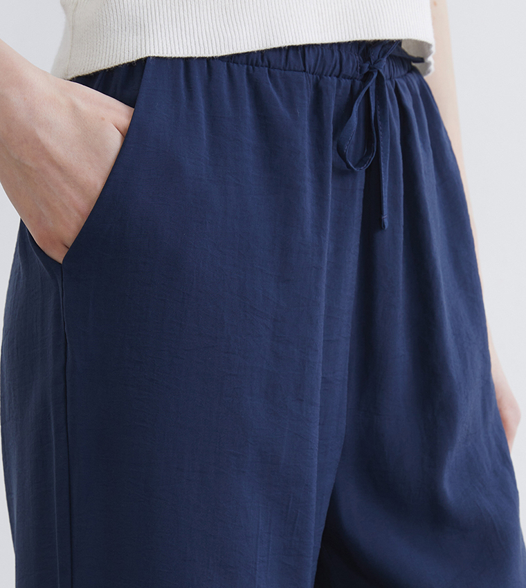 Drawstring Waist Wide Leg Casual Pants