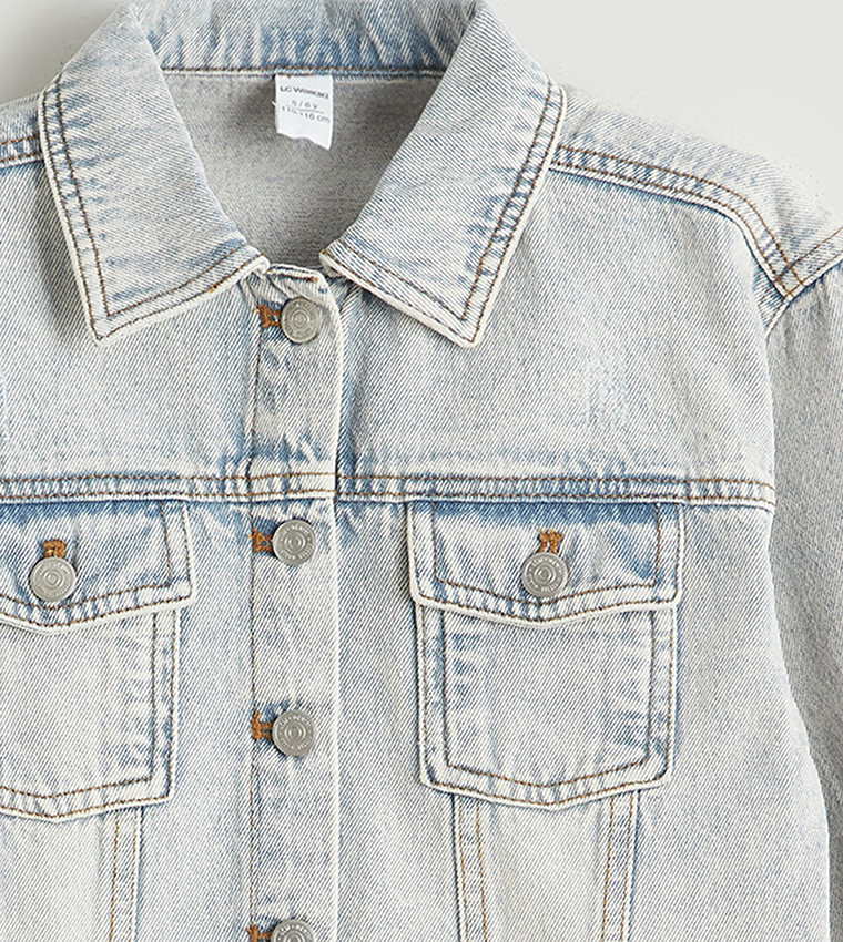 Washed Long Sleeves Denim Jacket