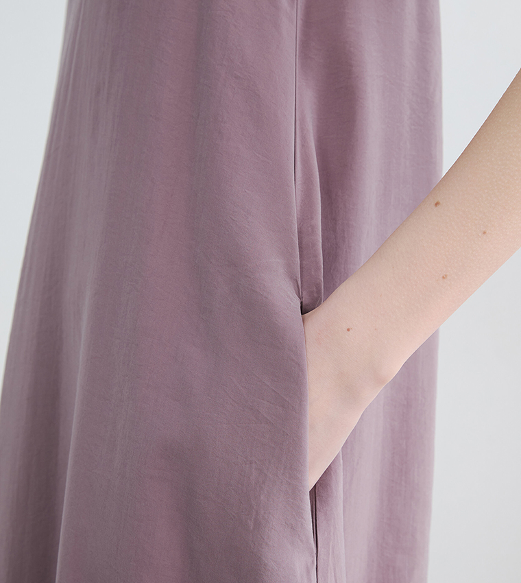 Pocket Detail Sleeveless Crew Neck A-Line Midi Dress